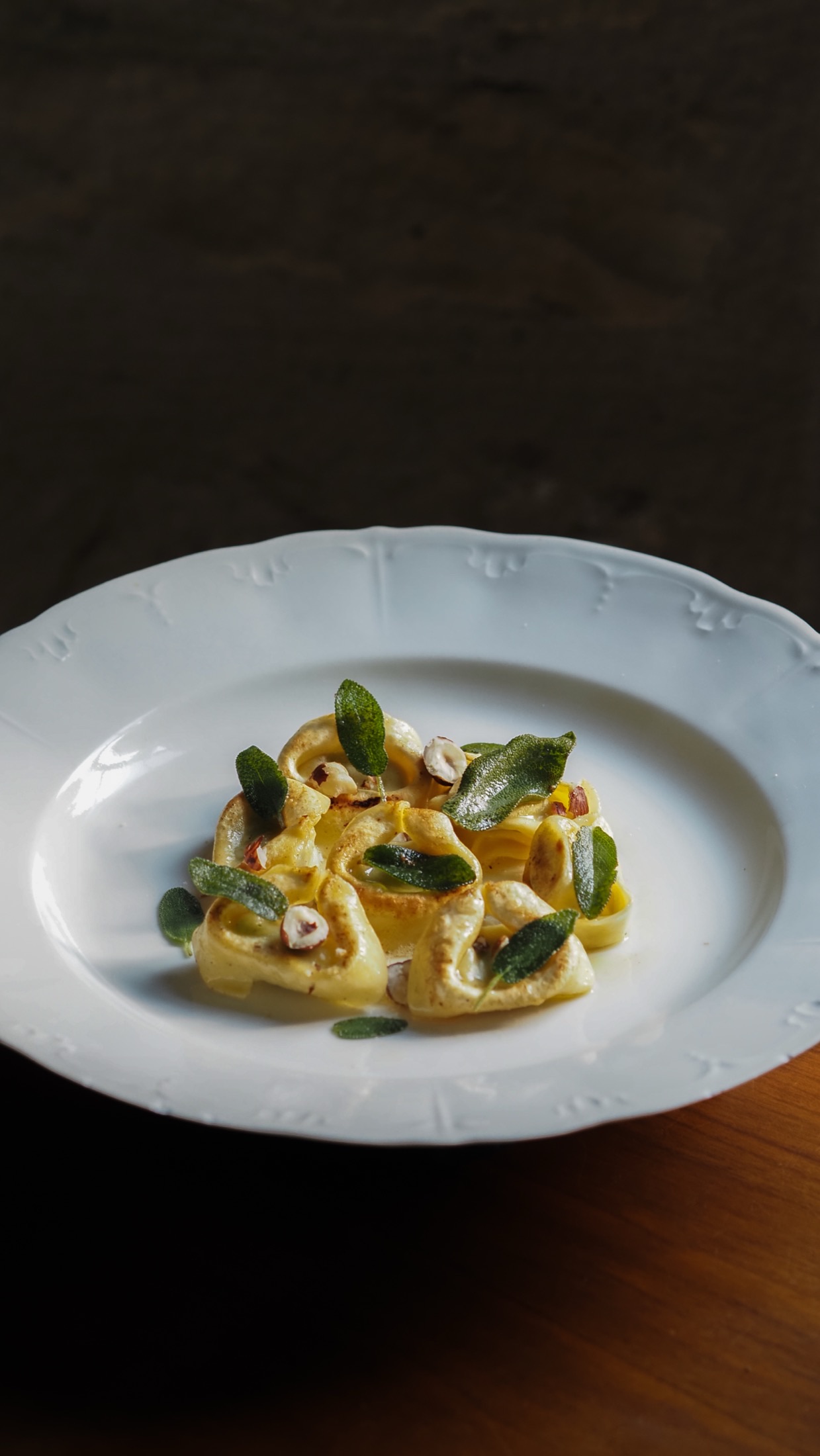 Tortellinis à la sauge et à la noisette, vue de dessus